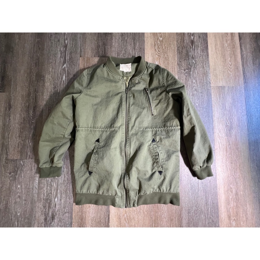 Thread &‎ Supply Bomber Jacket Womens Medium Green Utility Canvas Zip Up 1893